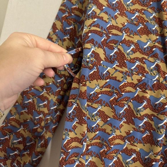 BROOKS BROTHERS Silk Dress Deer Animal Print Slinky Stretch Womens XL Wrap - Picture 10 of 16